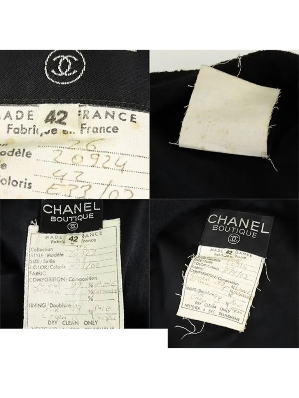 Chanel Tweed Jacket Skirt 20924/20923 Black Wool Collarless A-Line Set 42